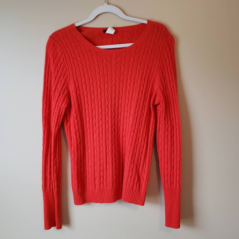 J. Crew wool cashmere cable knit orange sweater